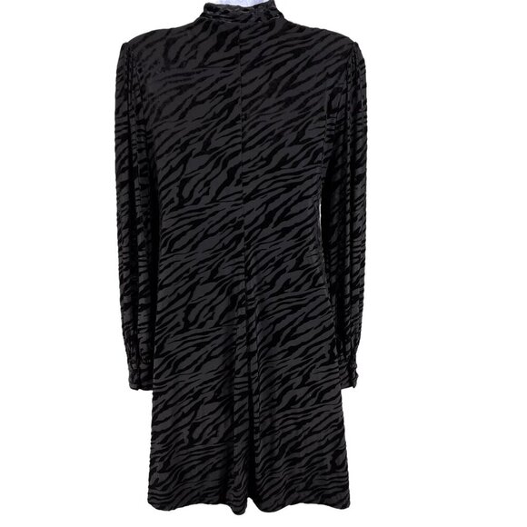 Calvin Klein Womens 4 Black Velvet Burn Out Zebra Print Long Sleeve Retro Dress - Picture 3 of 16